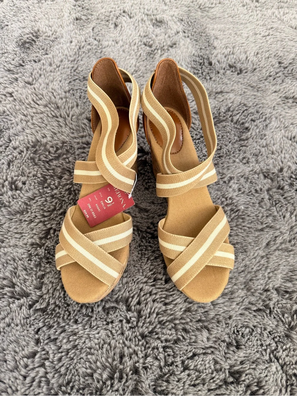Merona Tan and Cream Crisscross Elastic Wedge Sandals